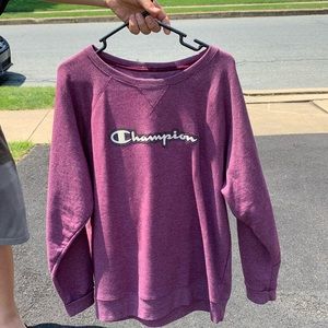 Pink/purple Champion sweatshirt.